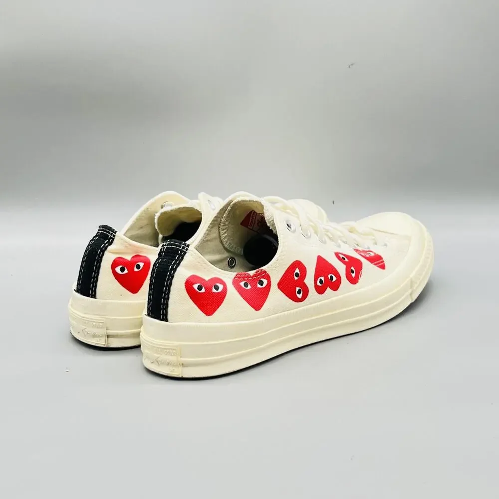 Converse Shoes Mens 9 White Canvas Comme Des Garcons Heart Sneakers Comfort - Picture 7 of 11